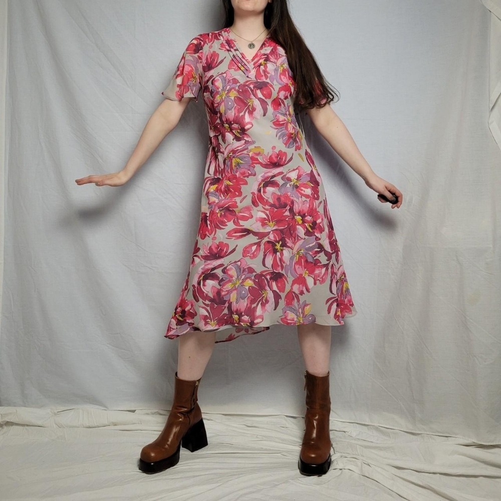 Vintage 90s floral sheer pink midi dress - Picture 3 of 5